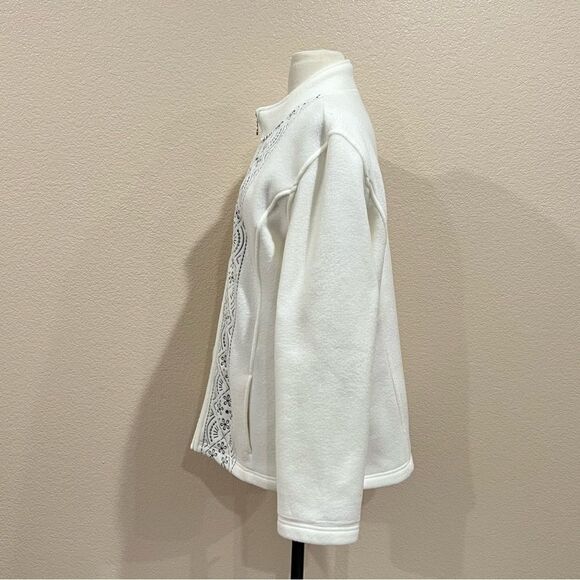 Alfred Dunner Cream Fair Isle Fleece Full Zip Jacket Large - Picture 2 of 10